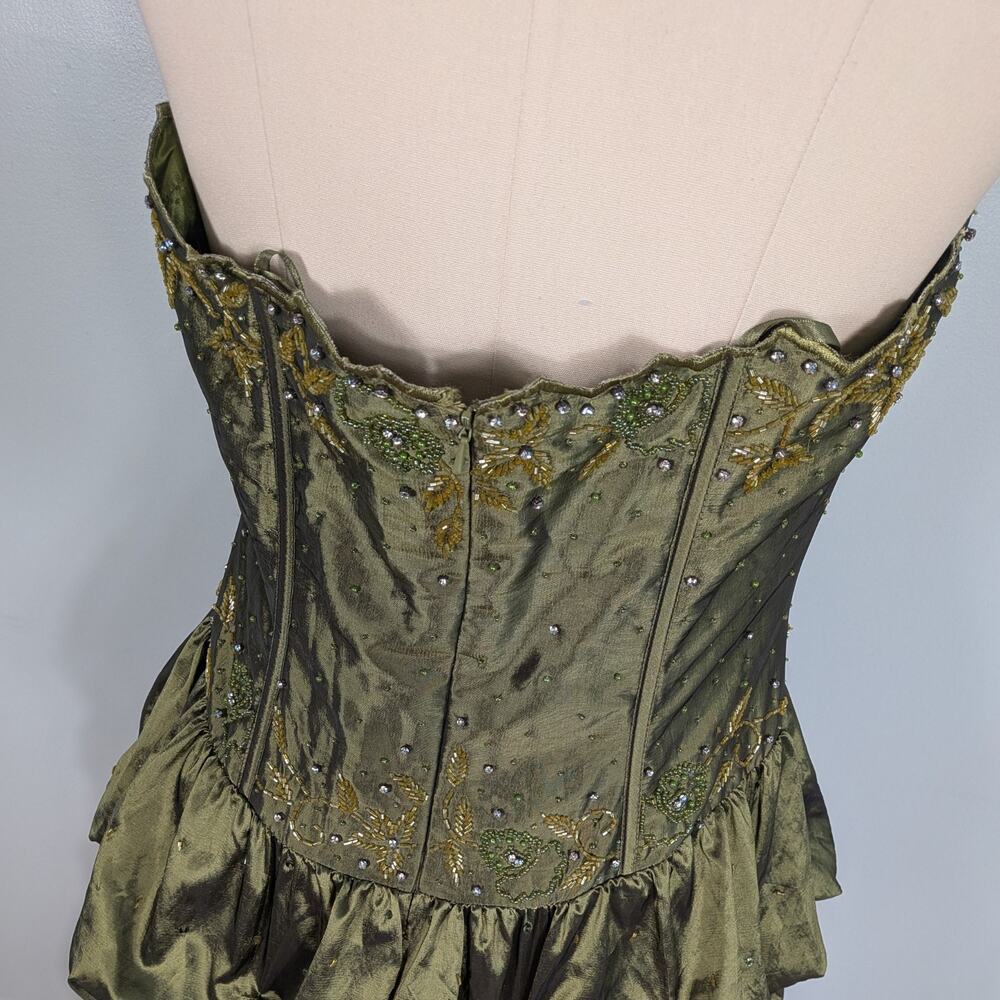 Vintage Prom Dress Maxi Gown 14 Olive Green Fairy Princess Goth Y2K Strapless - Picture 7 of 14